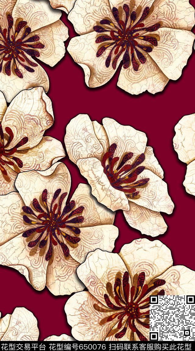 大花卉花卉数码印花华亿平台下载（图片编号: 650076） - 瓦栏（Walan）