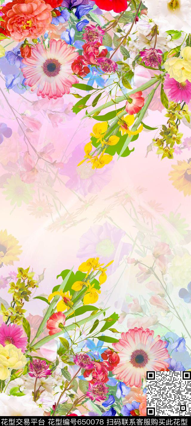 流行色彩花朵花卉数码印花华亿平台下载（图片编号: 650078） - 瓦栏（Walan）