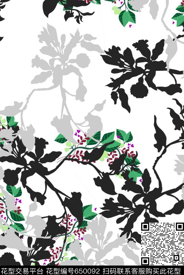 热带树叶小花数码印花华亿平台下载（图片编号: 650092） - 瓦栏（Walan）