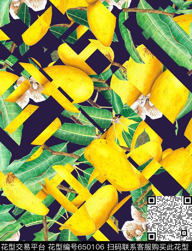 手绘柠檬芒果芒果柠檬数码印花华亿平台下载（图片编号: 650106） - 瓦栏（Walan）