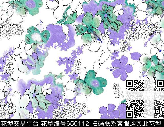 花朵时尚清新数码印花华亿平台下载（图片编号: 650112） - 瓦栏（Walan）