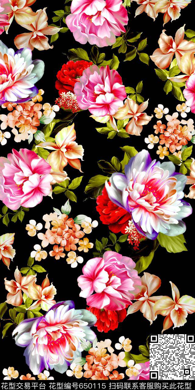 花朵大气时尚数码印花华亿平台下载（图片编号: 650115） - 瓦栏（Walan）