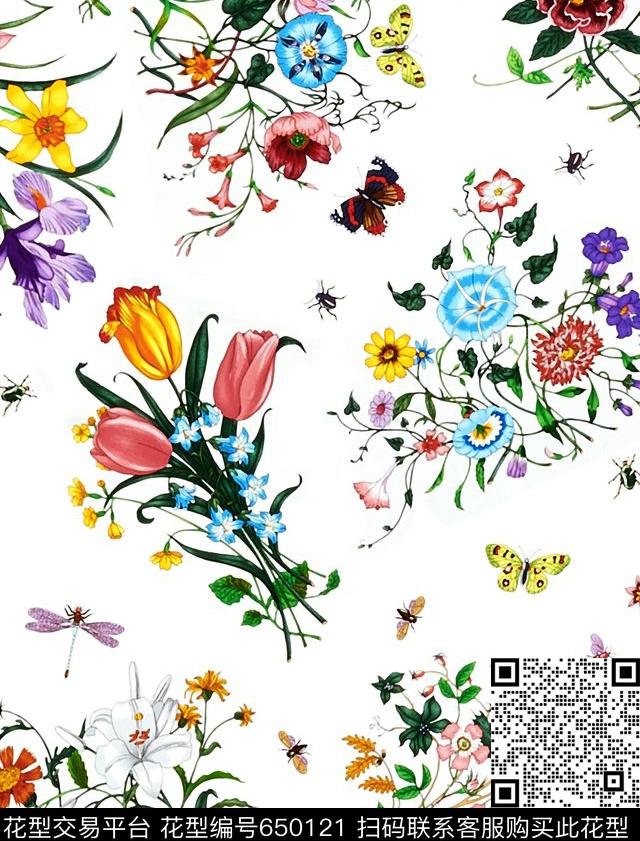 大花牡丹玫瑰数码印花华亿平台下载（图片编号: 650121） - 瓦栏（Walan）