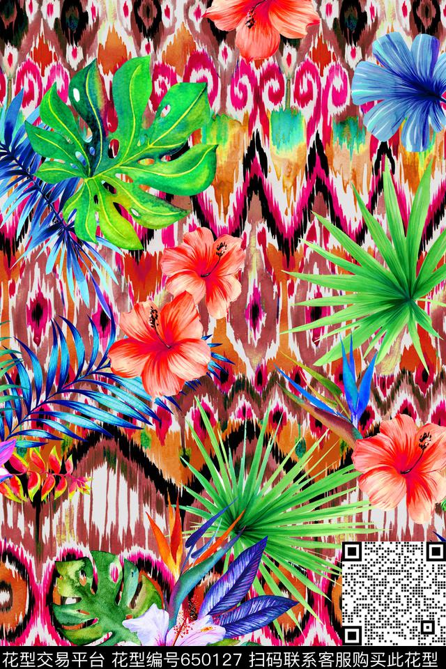 手绘花水彩画民族风数码印花华亿平台下载（图片编号: 650127） - 瓦栏（Walan）