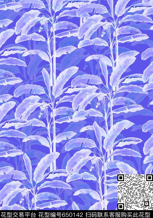 芭蕉树自然写意数码印花华亿平台下载（图片编号: 650142） - 瓦栏（Walan）