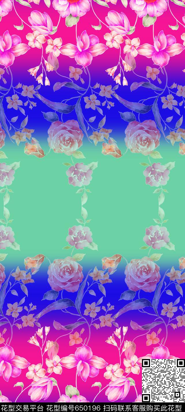 渐变花卉丝巾长巾数码印花华亿平台下载（图片编号: 650196） - 瓦栏（Walan）