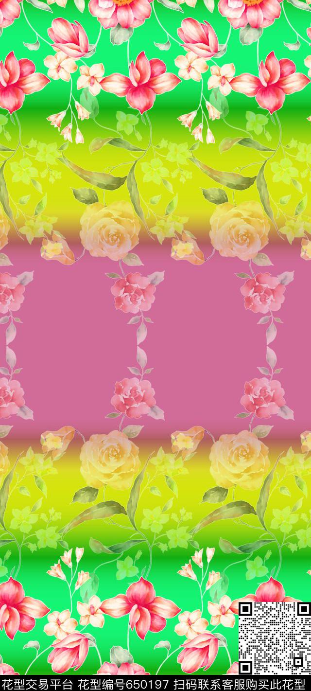 渐变花卉丝巾长巾数码印花华亿平台下载（图片编号: 650197） - 瓦栏（Walan）