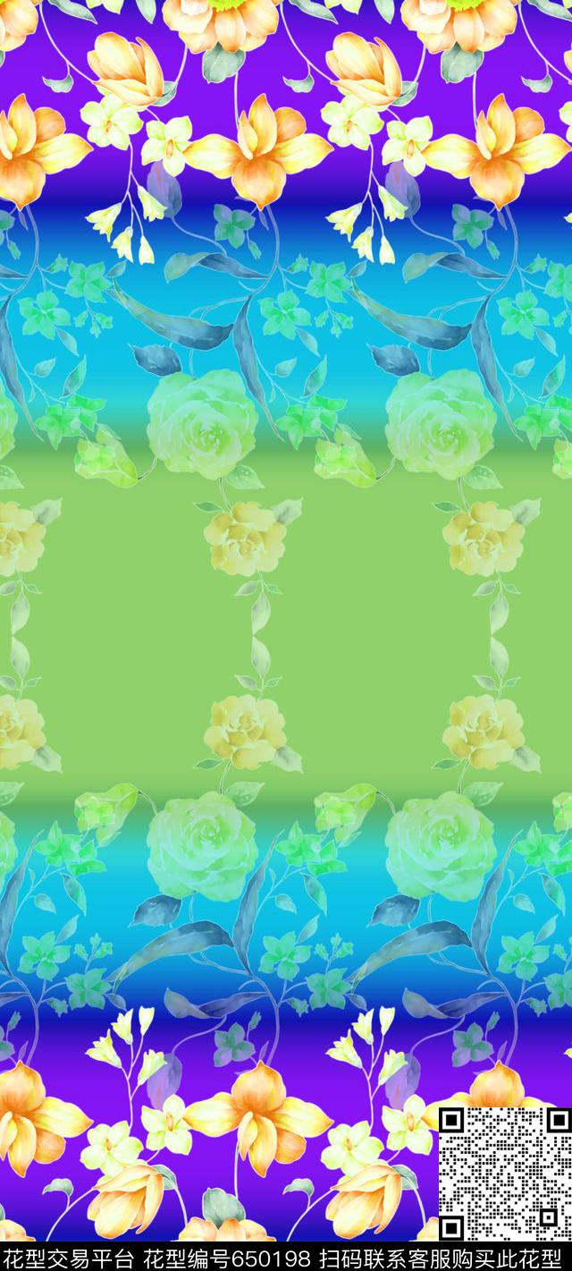 渐变花卉丝巾长巾数码印花华亿平台下载（图片编号: 650198） - 瓦栏（Walan）