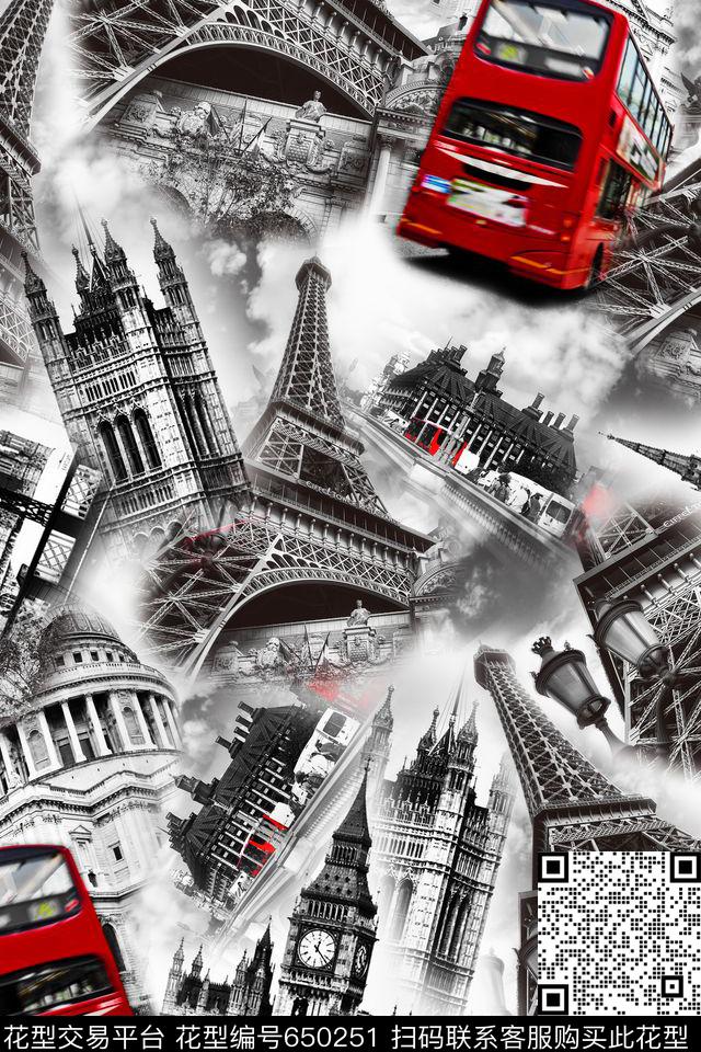 建筑汽车云朵数码印花华亿平台下载（图片编号: 650251） - 瓦栏（Walan）