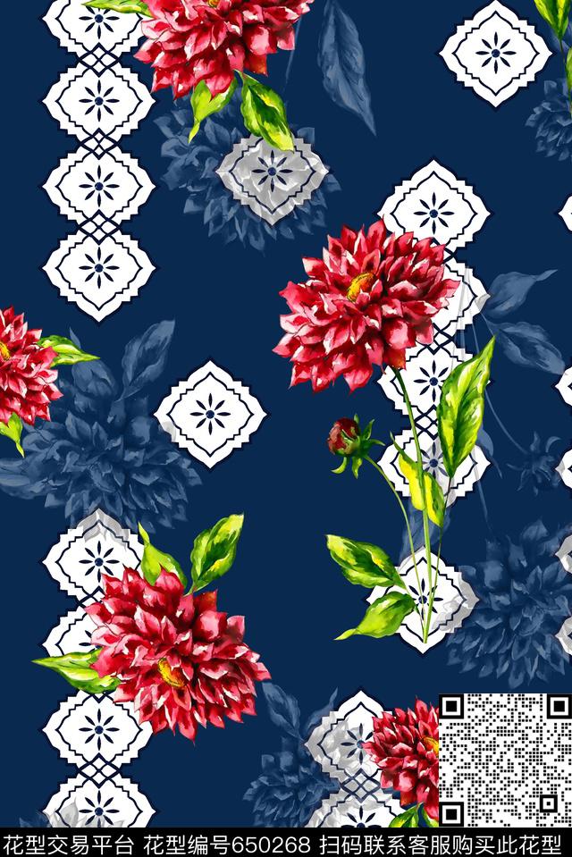 抽象手绘满版民族风花卉最新高清数码中国风数码印花华亿平台下载（图片编号: 650268） - 瓦栏（Walan）