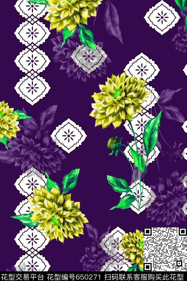 抽象手绘满版民族风花卉最新高清数码中国风数码印花华亿平台下载（图片编号: 650271） - 瓦栏（Walan）