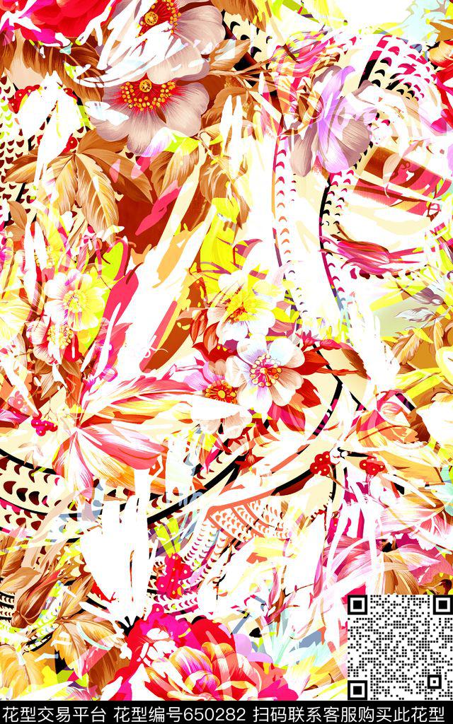 抽象花卉花朵趣味数码印花华亿平台下载（图片编号: 650282） - 瓦栏（Walan）