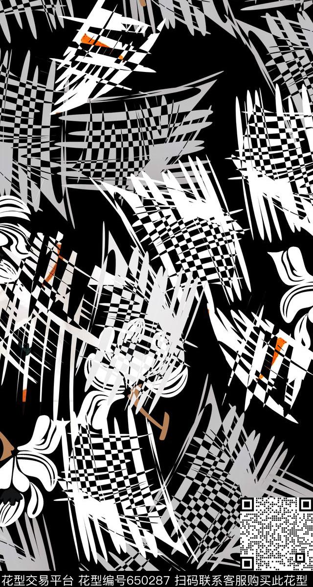 黑白华亿平台几何随意传统印花华亿平台下载（图片编号: 650287） - 瓦栏（Walan）