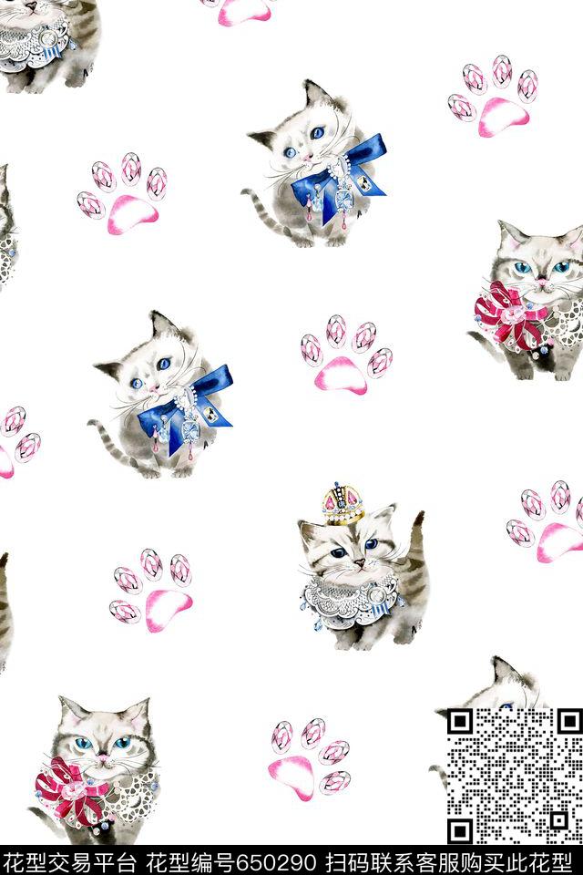 休闲风小猫卡通数码印花华亿平台下载（图片编号: 650290） - 瓦栏（Walan）