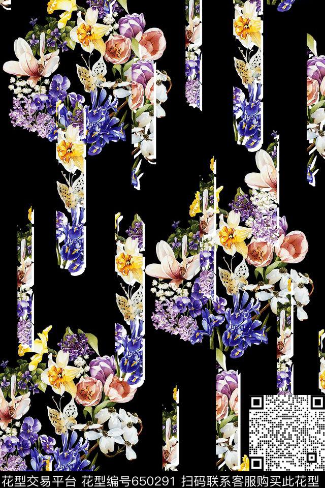 花卉水彩拼接数码印花华亿平台下载（图片编号: 650291） - 瓦栏（Walan）