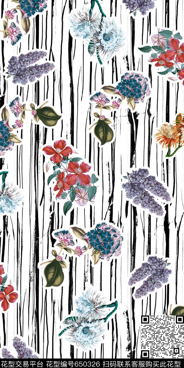 流行时尚几何花卉数码印花华亿平台下载（图片编号: 650326） - 瓦栏（Walan）