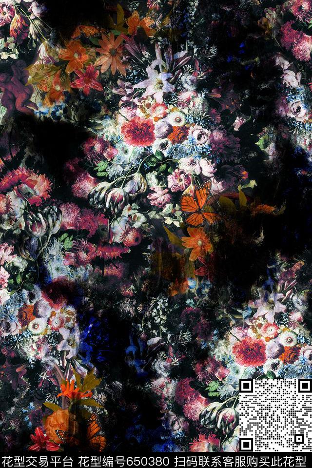 手绘花卉花卉数码印花华亿平台下载（图片编号: 650380） - 瓦栏（Walan）
