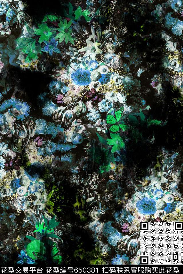 手绘花卉花卉数码印花华亿平台下载（图片编号: 650381） - 瓦栏（Walan）