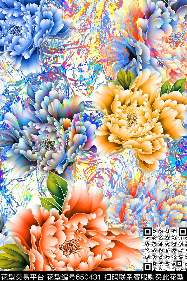 女装花卉抽象数码印花华亿平台下载（图片编号: 650431） - 瓦栏（Walan）