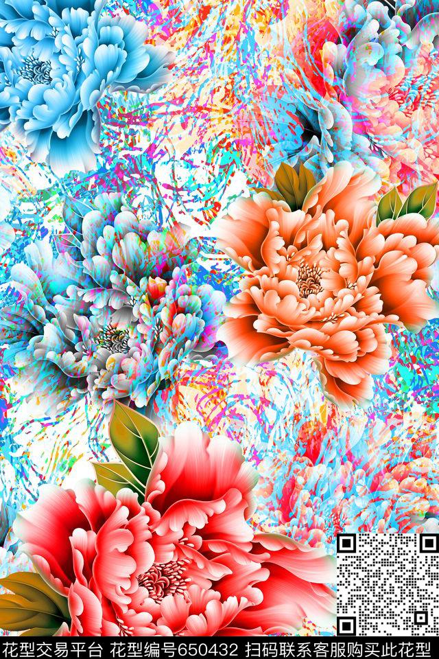 女装花卉抽象数码印花华亿平台下载（图片编号: 650432） - 瓦栏（Walan）