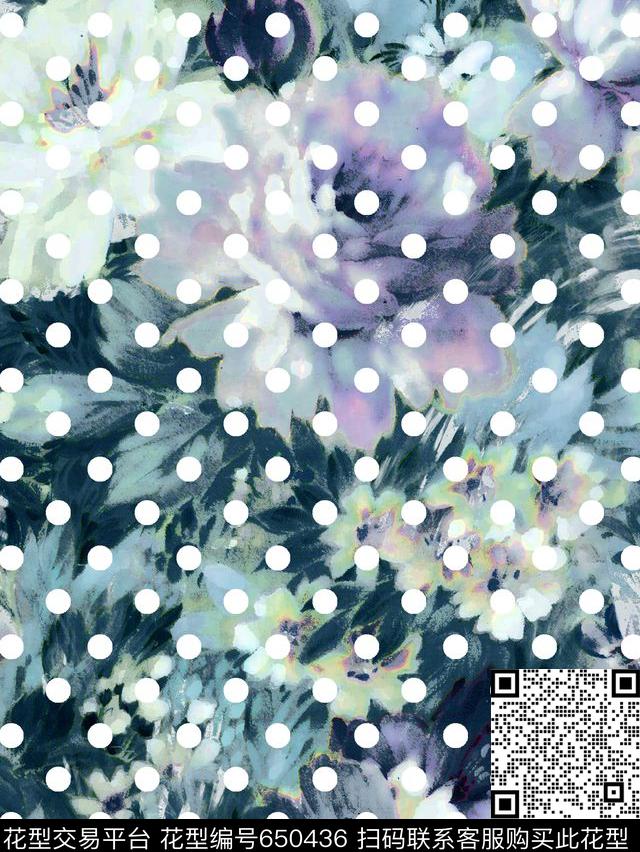 模糊点点花朵数码印花华亿平台下载（图片编号: 650436） - 瓦栏（Walan）