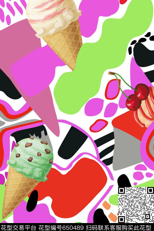 几何色块冰淇淋夏日传统印花华亿平台下载（图片编号: 650489） - 瓦栏（Walan）