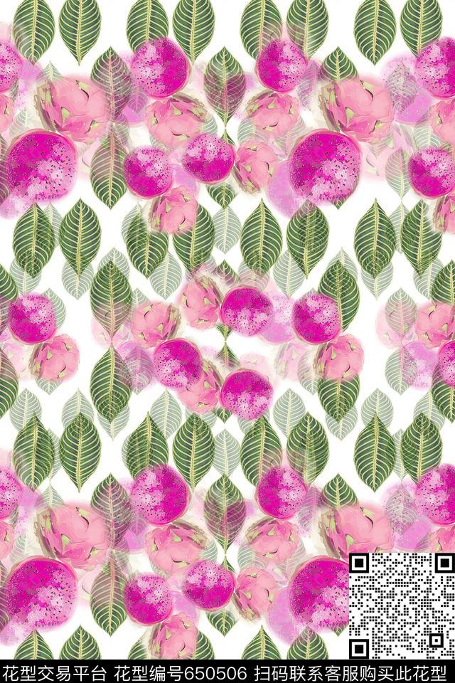 热带海滨度假棕榈叶火龙果数码印花华亿平台下载（图片编号: 650506） - 瓦栏（Walan）