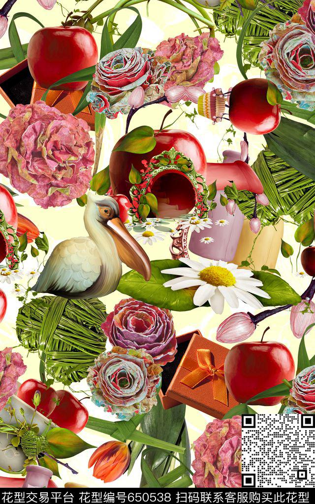 花朵苹果鹈鹕数码印花华亿平台下载（图片编号: 650538） - 瓦栏（Walan）