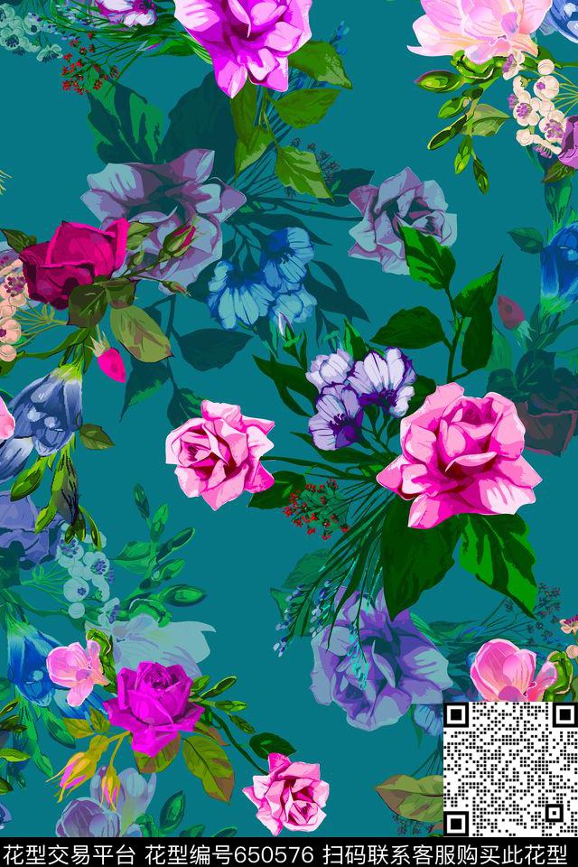 大花花朵花卉数码印花华亿平台下载（图片编号: 650576） - 瓦栏（Walan）