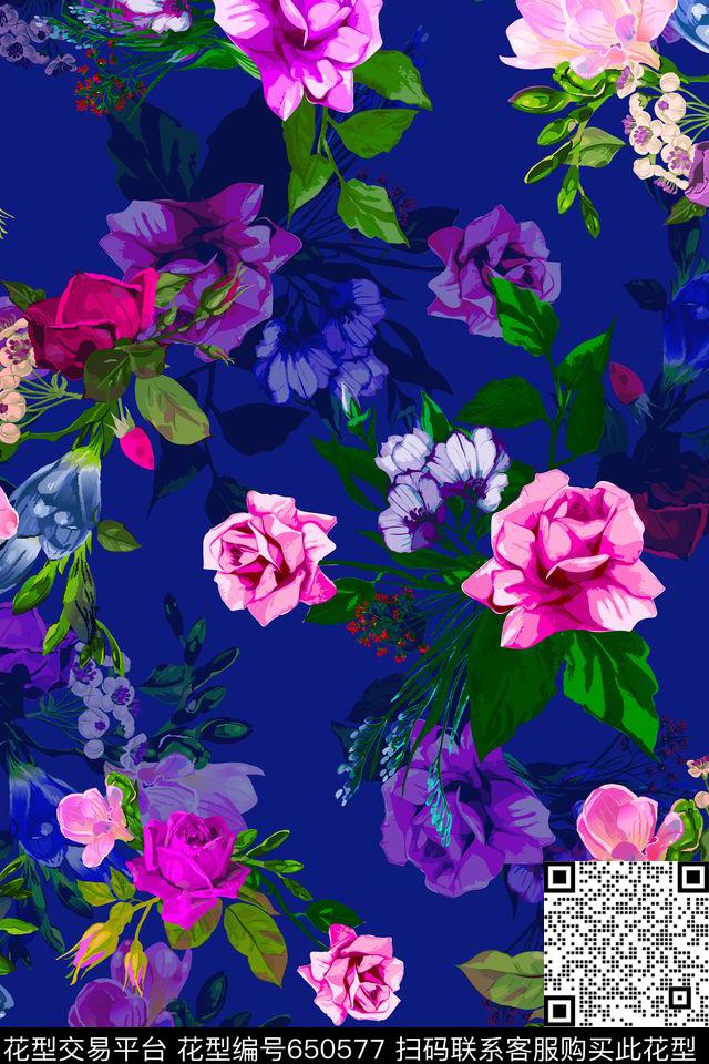 大花花朵花卉数码印花华亿平台下载（图片编号: 650577） - 瓦栏（Walan）