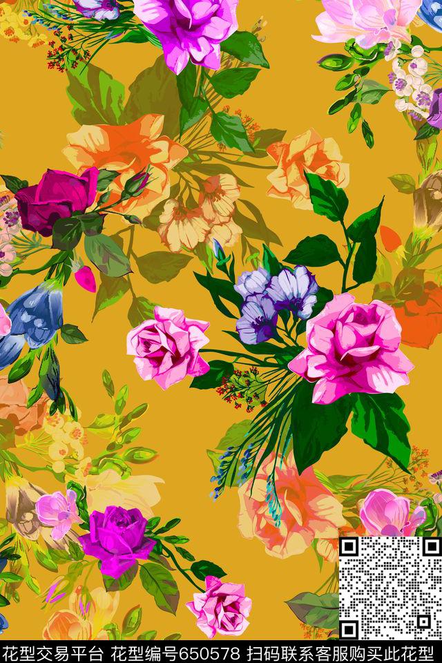 大花花朵花卉数码印花华亿平台下载（图片编号: 650578） - 瓦栏（Walan）
