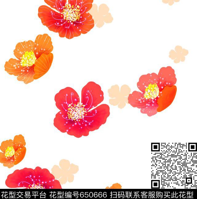 玫瑰大花小碎花数码印花华亿平台下载（图片编号: 650666） - 瓦栏（Walan）