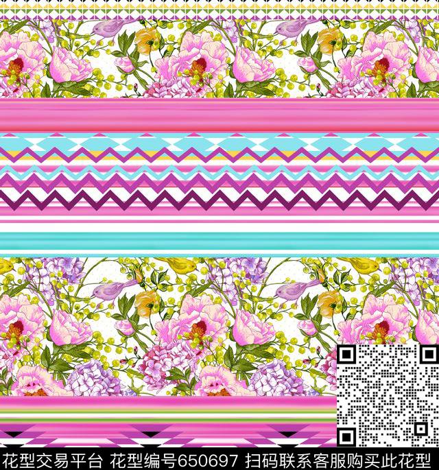 大方花卉几何数码印花华亿平台下载（图片编号: 650697） - 瓦栏（Walan）