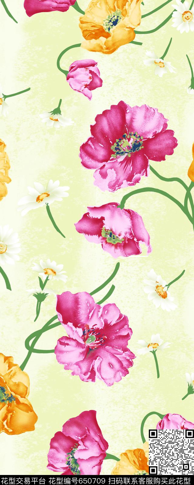 花卉长丝巾水彩花卉长围巾数码印花华亿平台下载（图片编号: 650709） - 瓦栏（Walan）