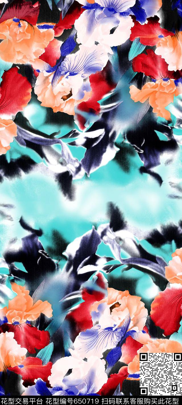 牡丹小碎花大花数码印花华亿平台下载（图片编号: 650719） - 瓦栏（Walan）