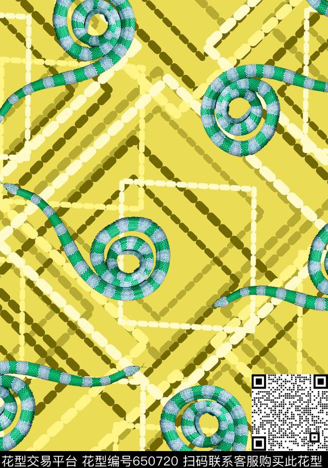 方格虚线蛇纹传统印花华亿平台下载（图片编号: 650720） - 瓦栏（Walan）