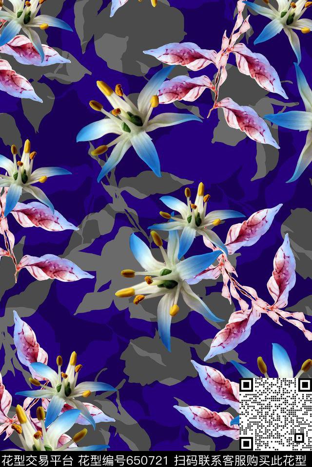 抽象花绘趣味大花数码印花华亿平台下载（图片编号: 650721） - 瓦栏（Walan）