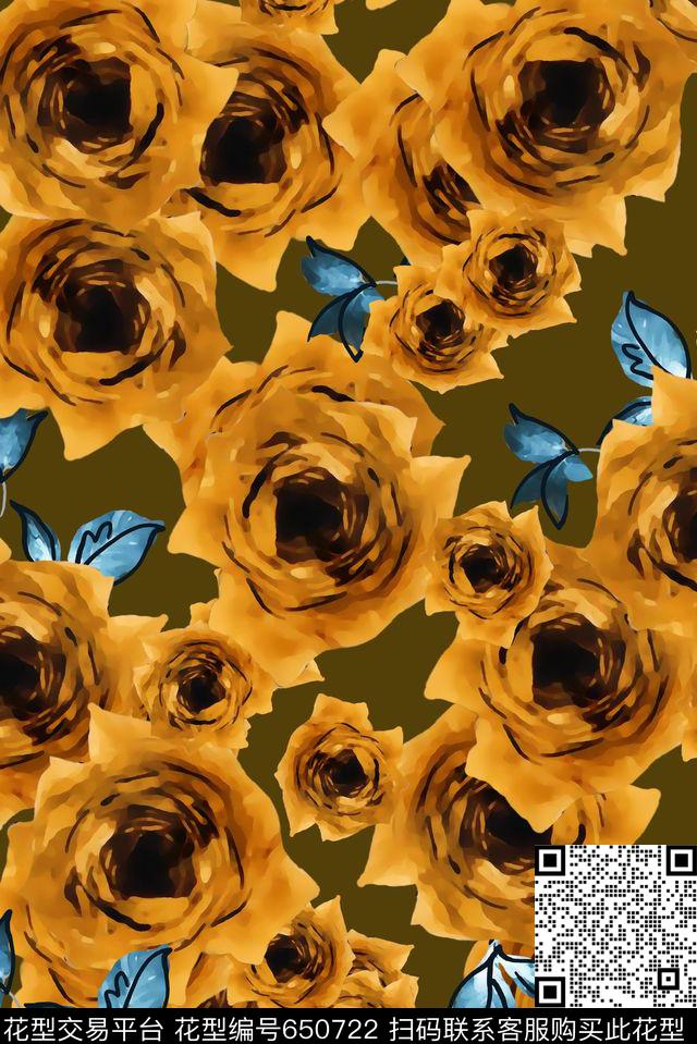 抽象花绘趣味大花数码印花华亿平台下载（图片编号: 650722） - 瓦栏（Walan）