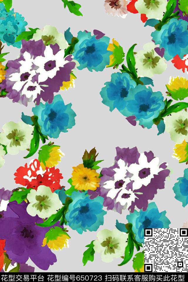 抽象花绘趣味大花数码印花华亿平台下载（图片编号: 650723） - 瓦栏（Walan）