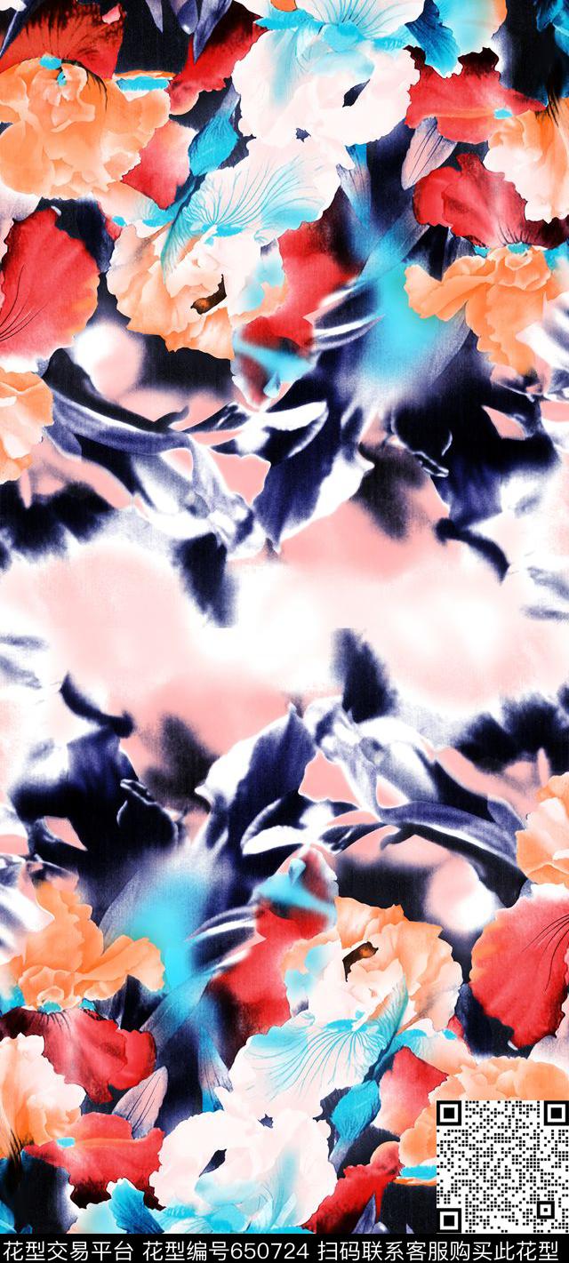 牡丹小碎花大花数码印花华亿平台下载（图片编号: 650724） - 瓦栏（Walan）
