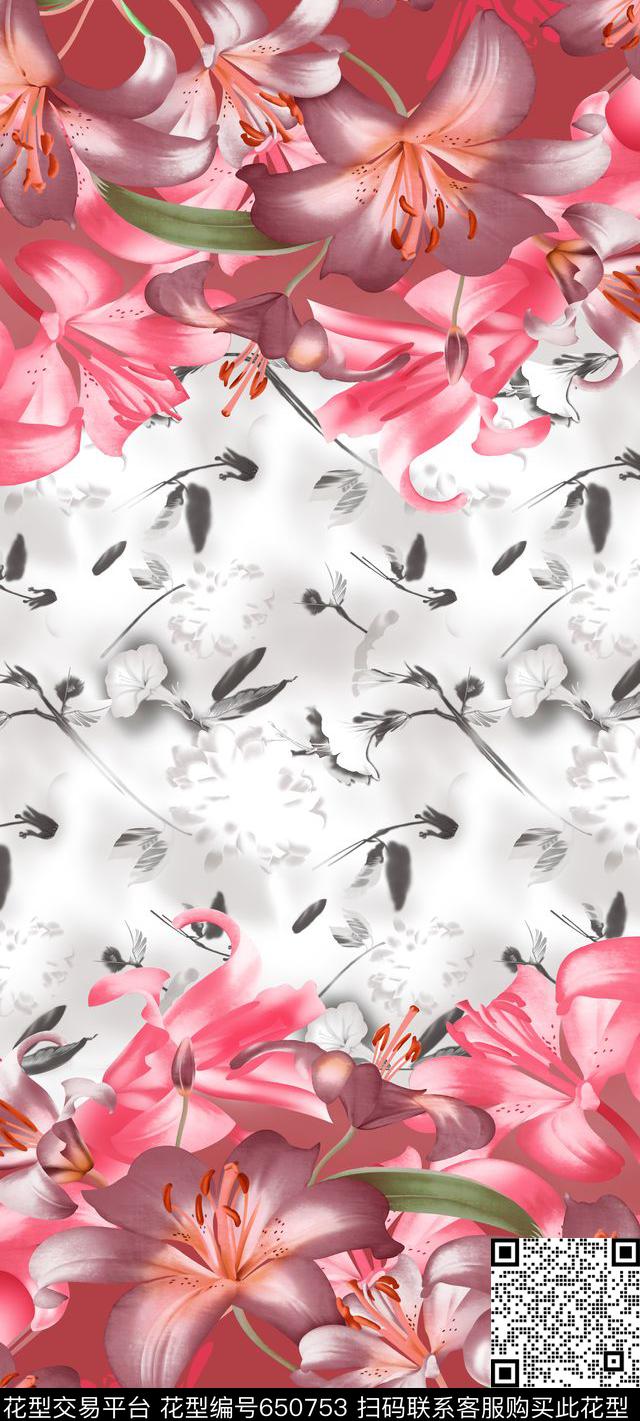 乱花大花花鸟数码印花华亿平台下载（图片编号: 650753） - 瓦栏（Walan）