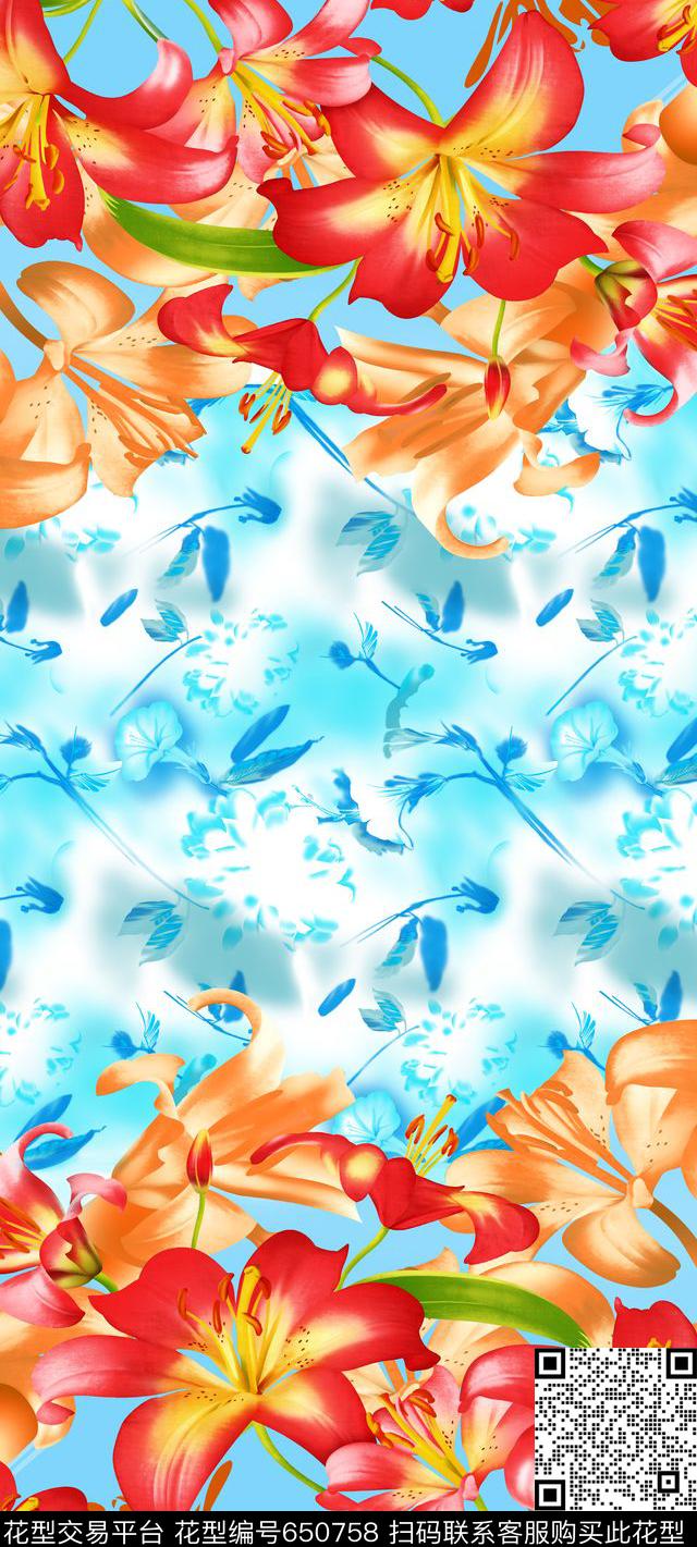 乱花大花花鸟数码印花华亿平台下载（图片编号: 650758） - 瓦栏（Walan）