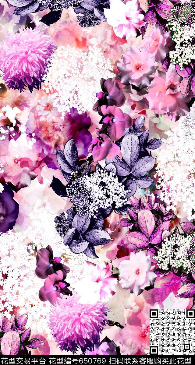 时尚大方花卉数码印花华亿平台下载（图片编号: 650769） - 瓦栏（Walan）