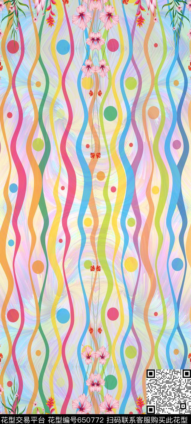 彩色波点花卉炫彩底纹数码印花华亿平台下载（图片编号: 650772） - 瓦栏（Walan）