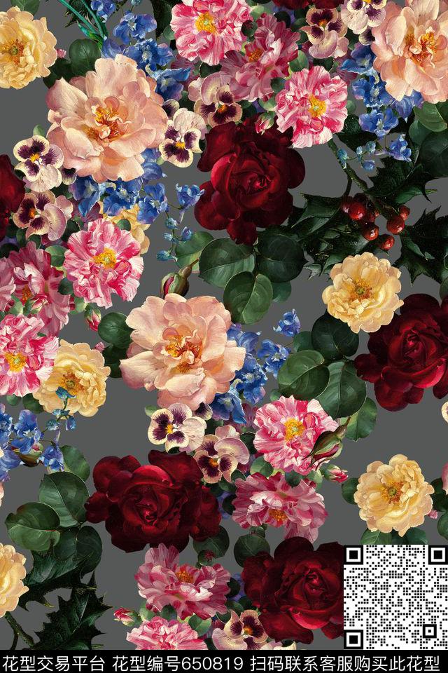 中国风花卉国画数码印花华亿平台下载（图片编号: 650819） - 瓦栏（Walan）