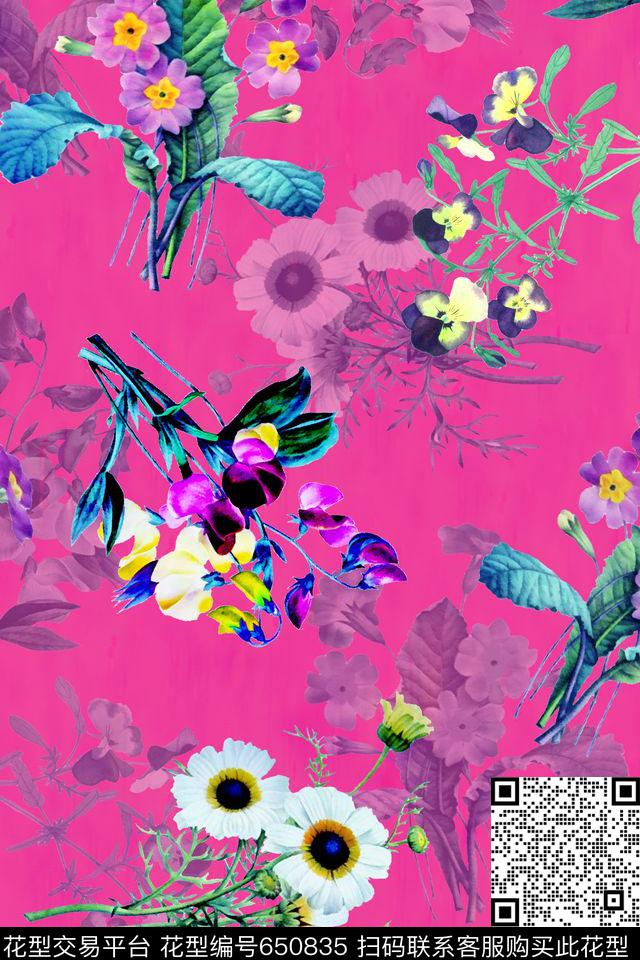 水彩浪漫花卉数码印花华亿平台下载（图片编号: 650835） - 瓦栏（Walan）