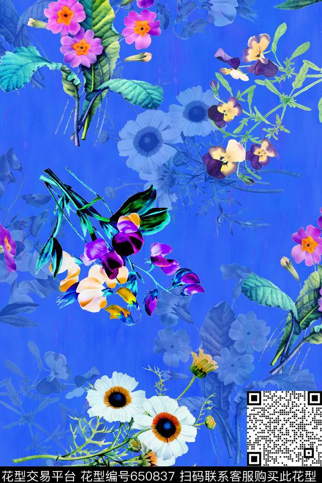 水彩浪漫花卉数码印花华亿平台下载（图片编号: 650837） - 瓦栏（Walan）