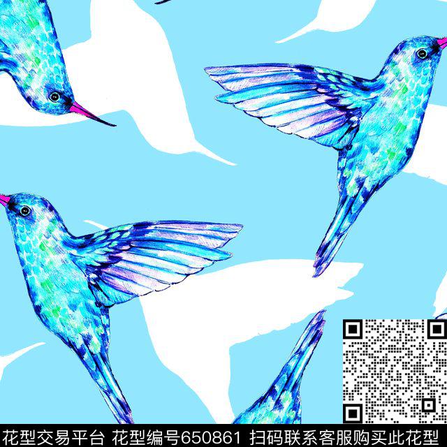 鸟蓝鸟错位蓝鸟数码印花华亿平台下载（图片编号: 650861） - 瓦栏（Walan）