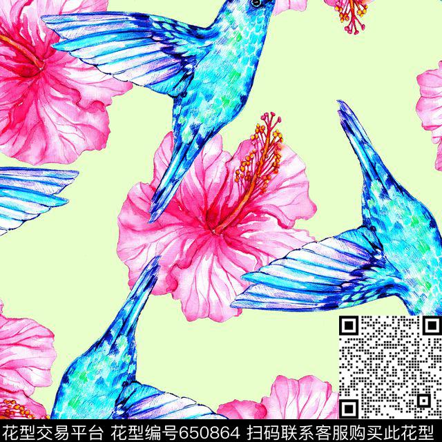 花卉鸟花鸟数码印花华亿平台下载（图片编号: 650864） - 瓦栏（Walan）