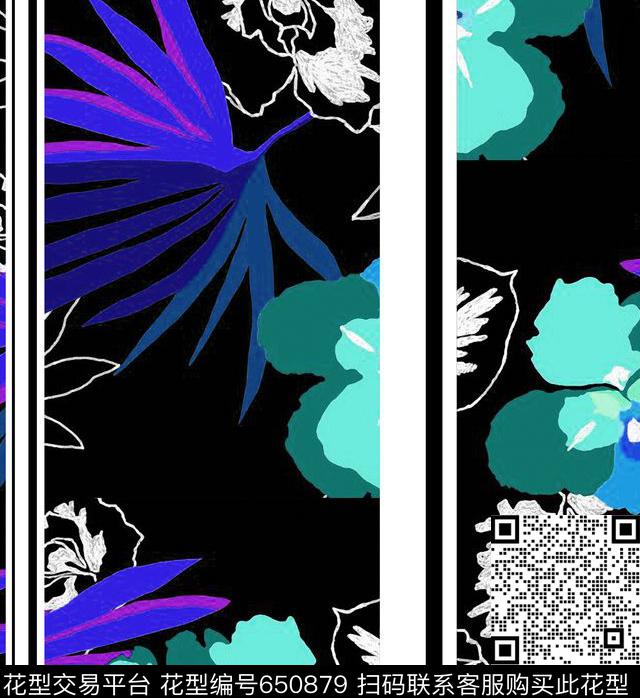 花朵花卉线条数码印花华亿平台下载（图片编号: 650879） - 瓦栏（Walan）